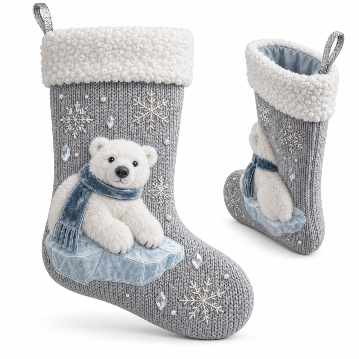 Polar Bear Winter Wonderland Knit Christmas Stocking