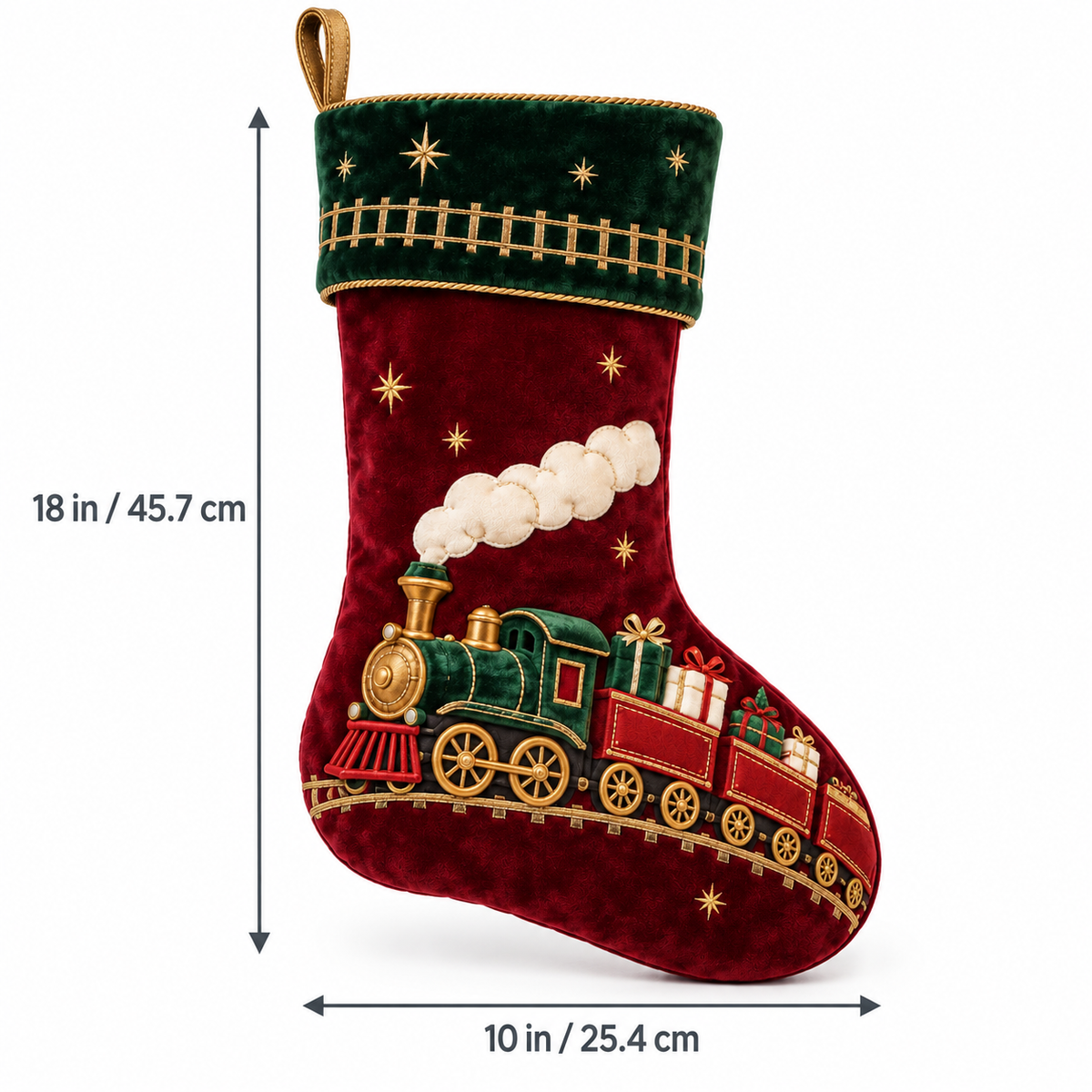 Vintage Christmas Train Velvet Stocking