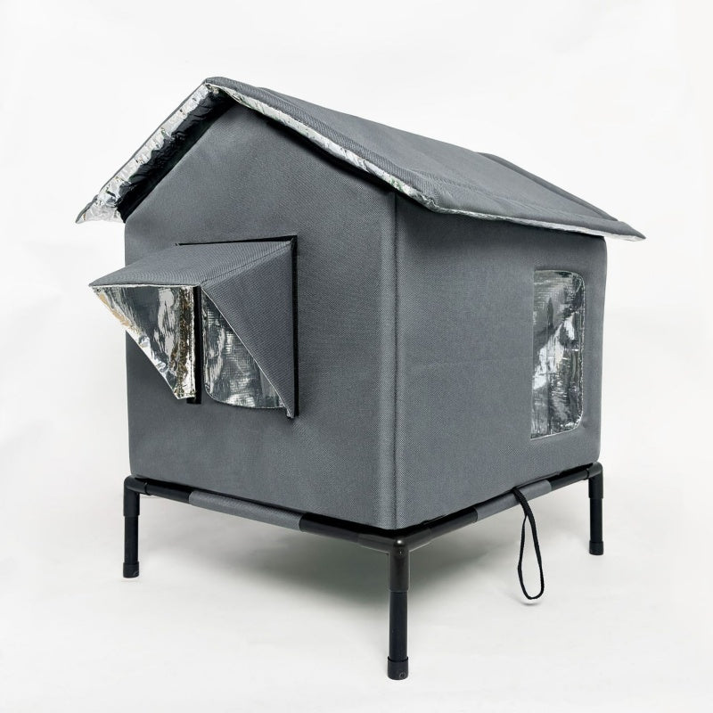 🐈 All-Weather Elevated Outdoor Cat House – Waterproof Oxford Cloth, Thermal Aluminum Lining & Foldable Design