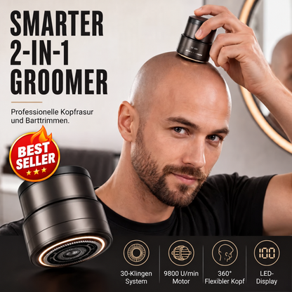2-in-1 Smart Electric Bald Head Shaver and Beard Trimmer with Digital Display