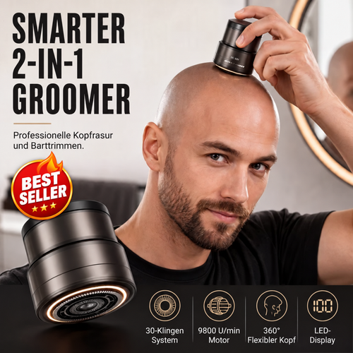 2-in-1 Smart Electric Bald Head Shaver and Beard Trimmer with Digital Display