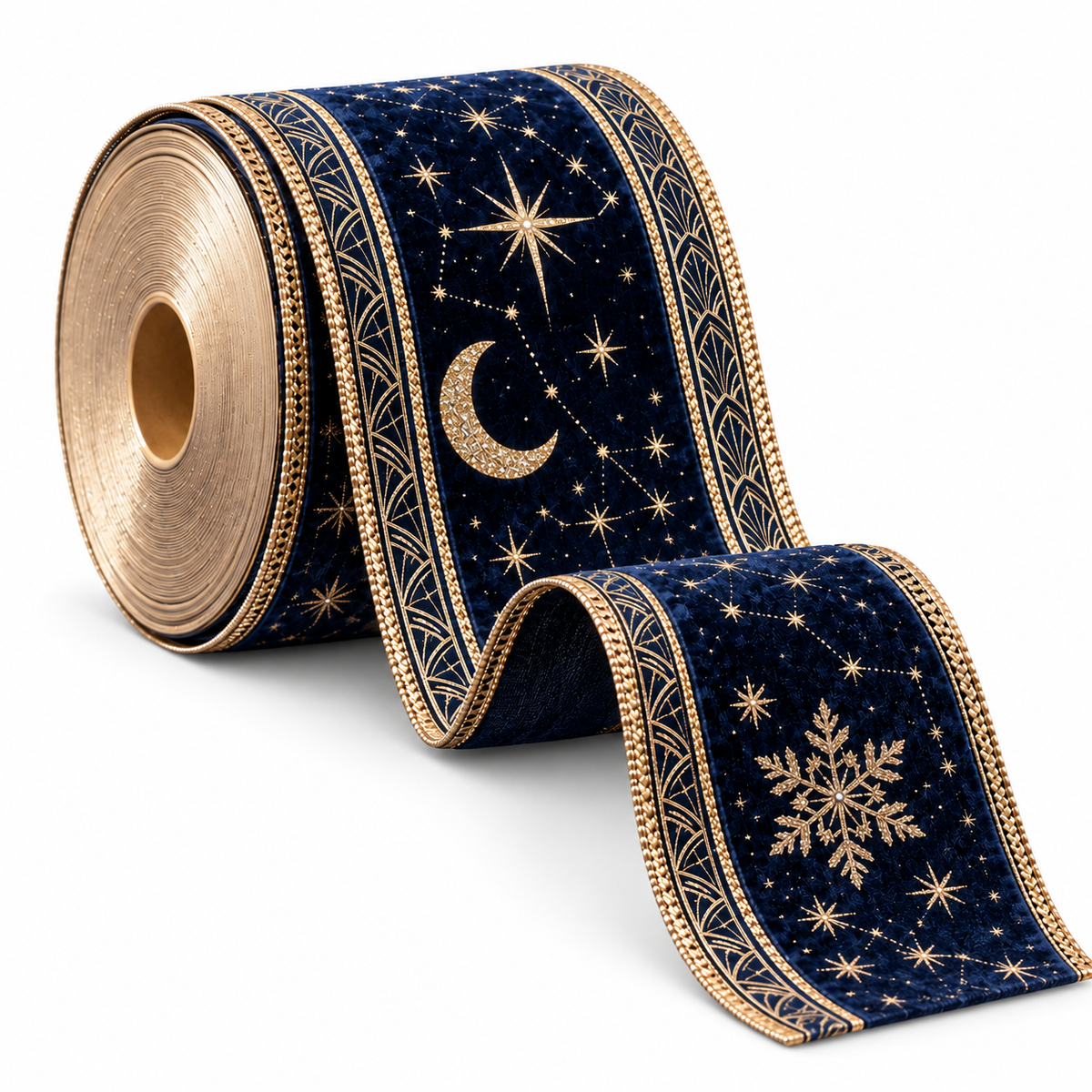 Midnight Celestial Velvet Wired Christmas Ribbon