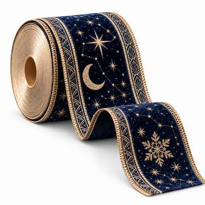 Midnight Celestial Velvet Wired Christmas Ribbon