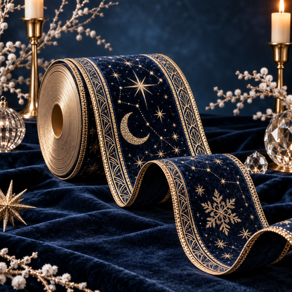 Midnight Celestial Velvet Wired Christmas Ribbon