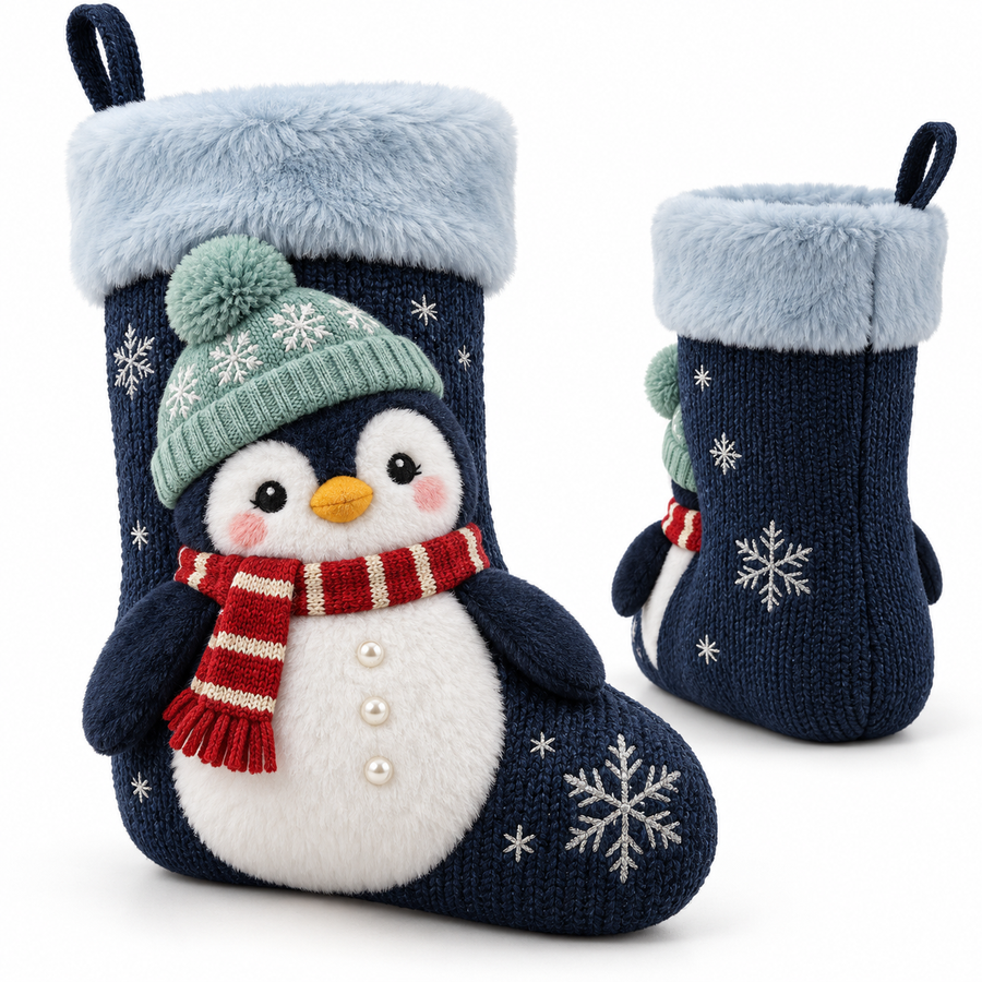 Cozy Penguin Knitted Christmas Stocking