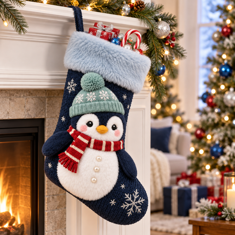 Cozy Penguin Knitted Christmas Stocking