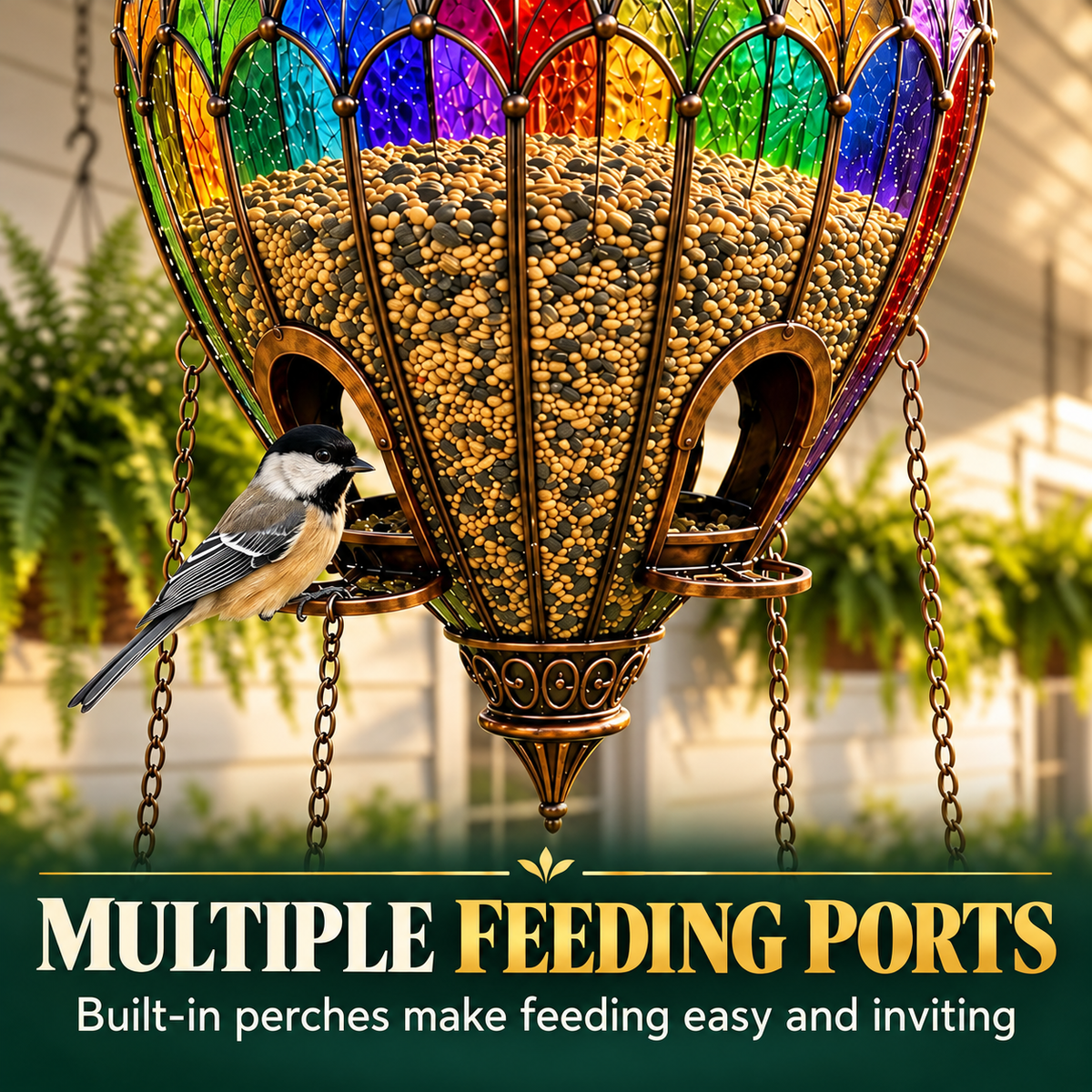 Stained Glass Hot Air Balloon Bird Feeder and Fountain