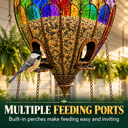Stained Glass Hot Air Balloon Bird Feeder and Fountain