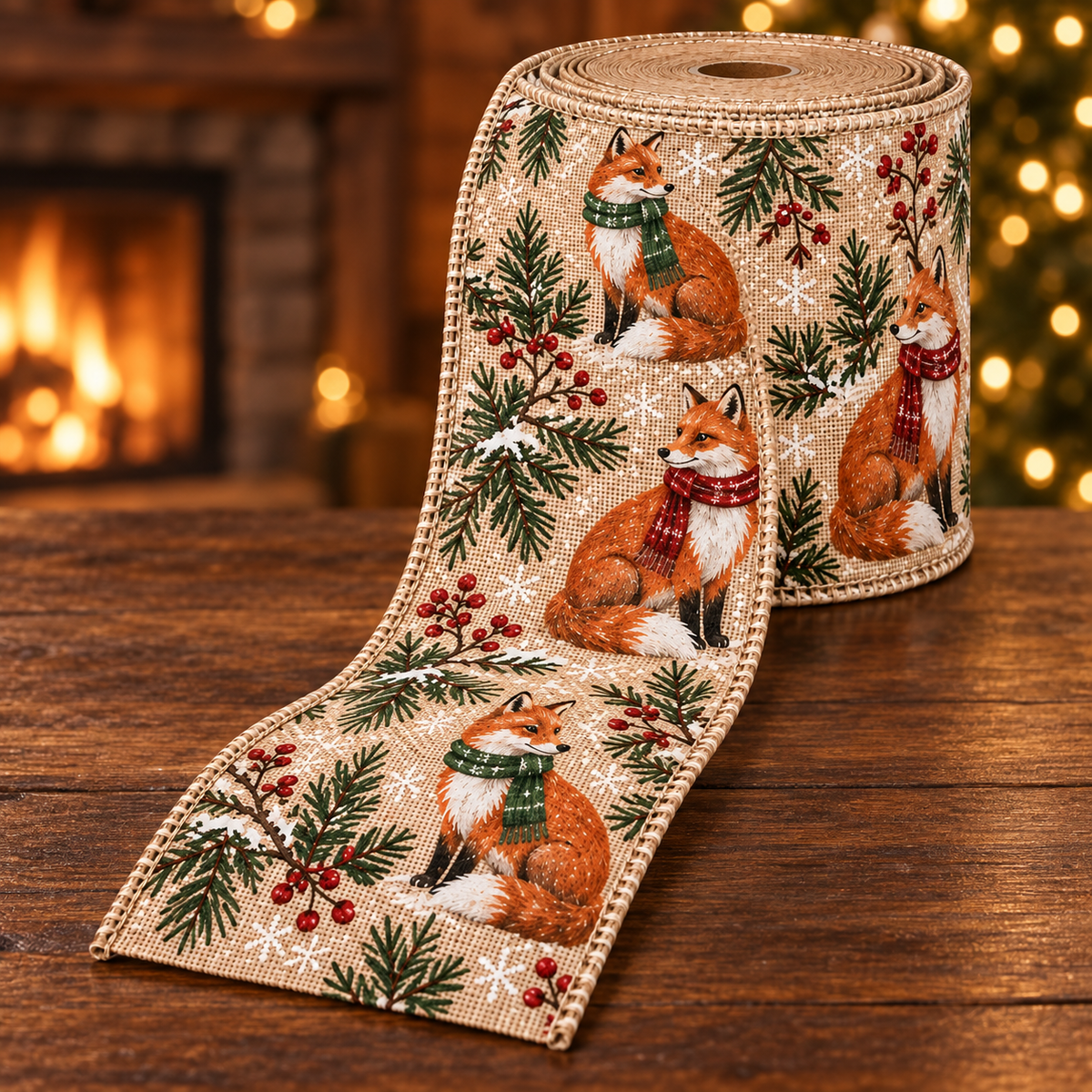 Winter Fox Wired Burlap Christmas Ribbon