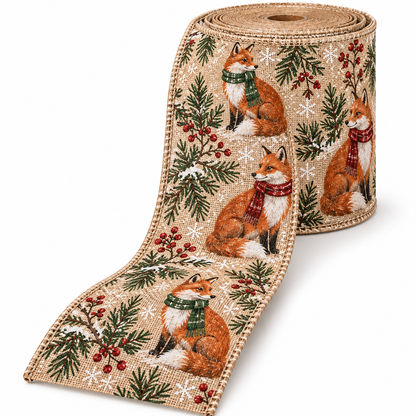 Winter Fox Wired Burlap Christmas Ribbon