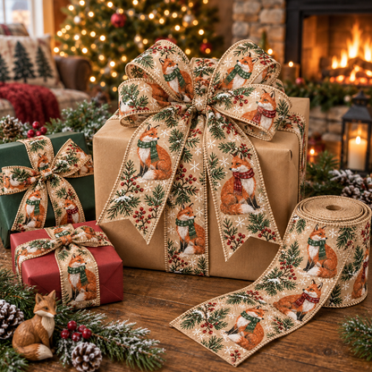 Winter Fox Wired Burlap Christmas Ribbon
