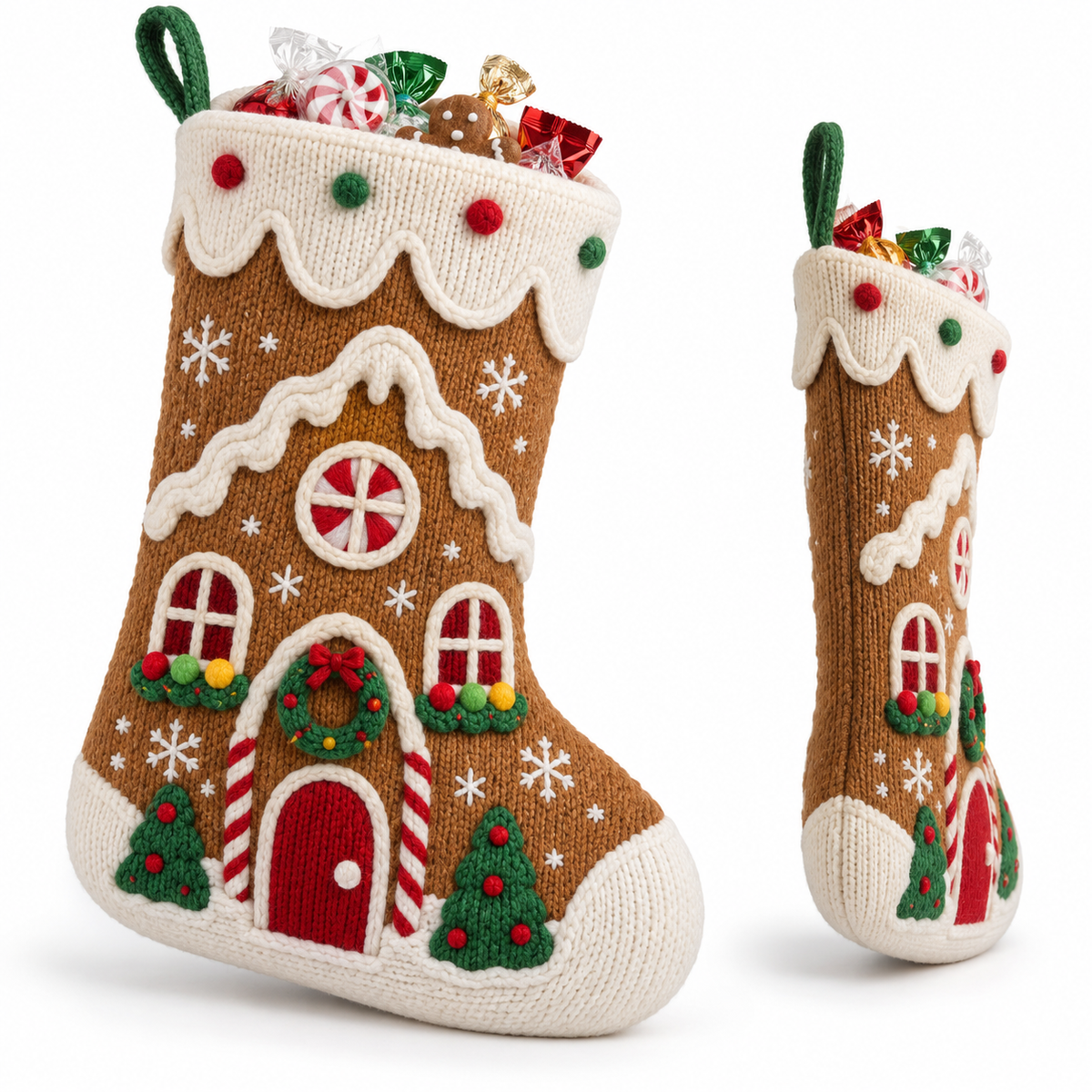 Gingerbread House Knitted Christmas Stocking