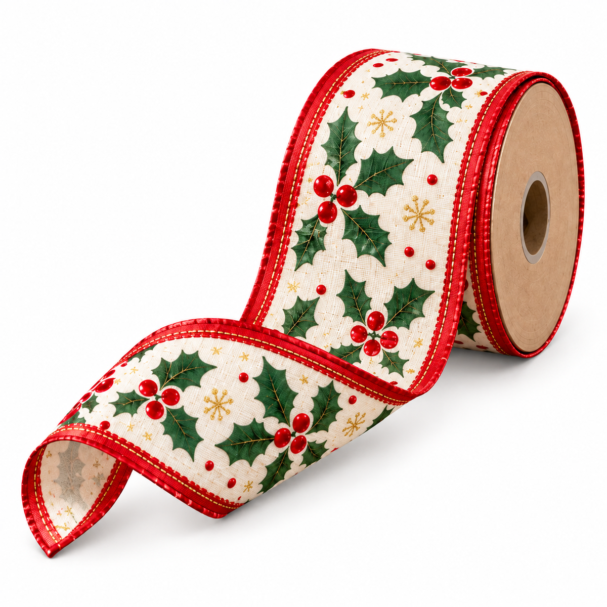 Holly Berry Wired Christmas Ribbon