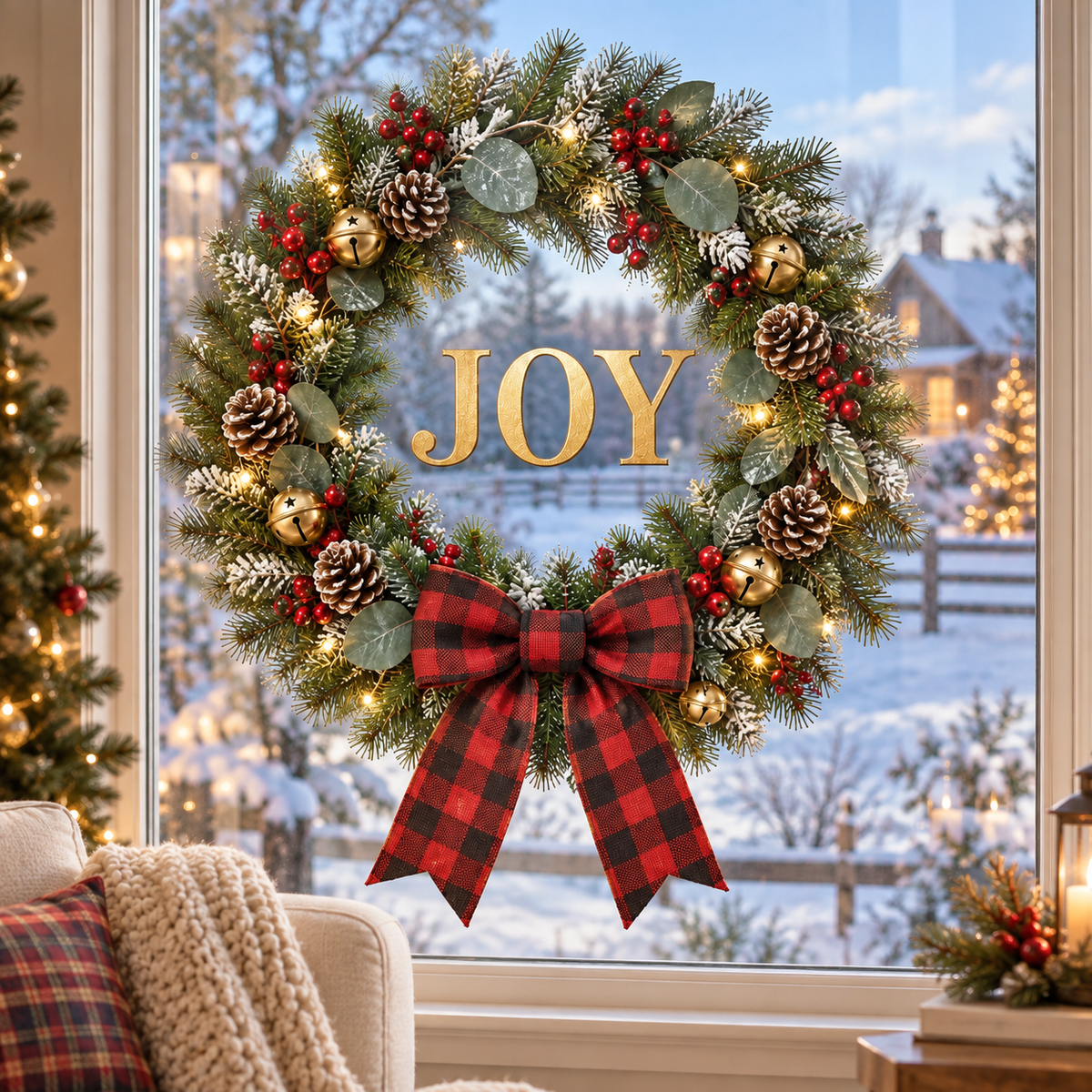 JOY Christmas Wreath Window Decal
