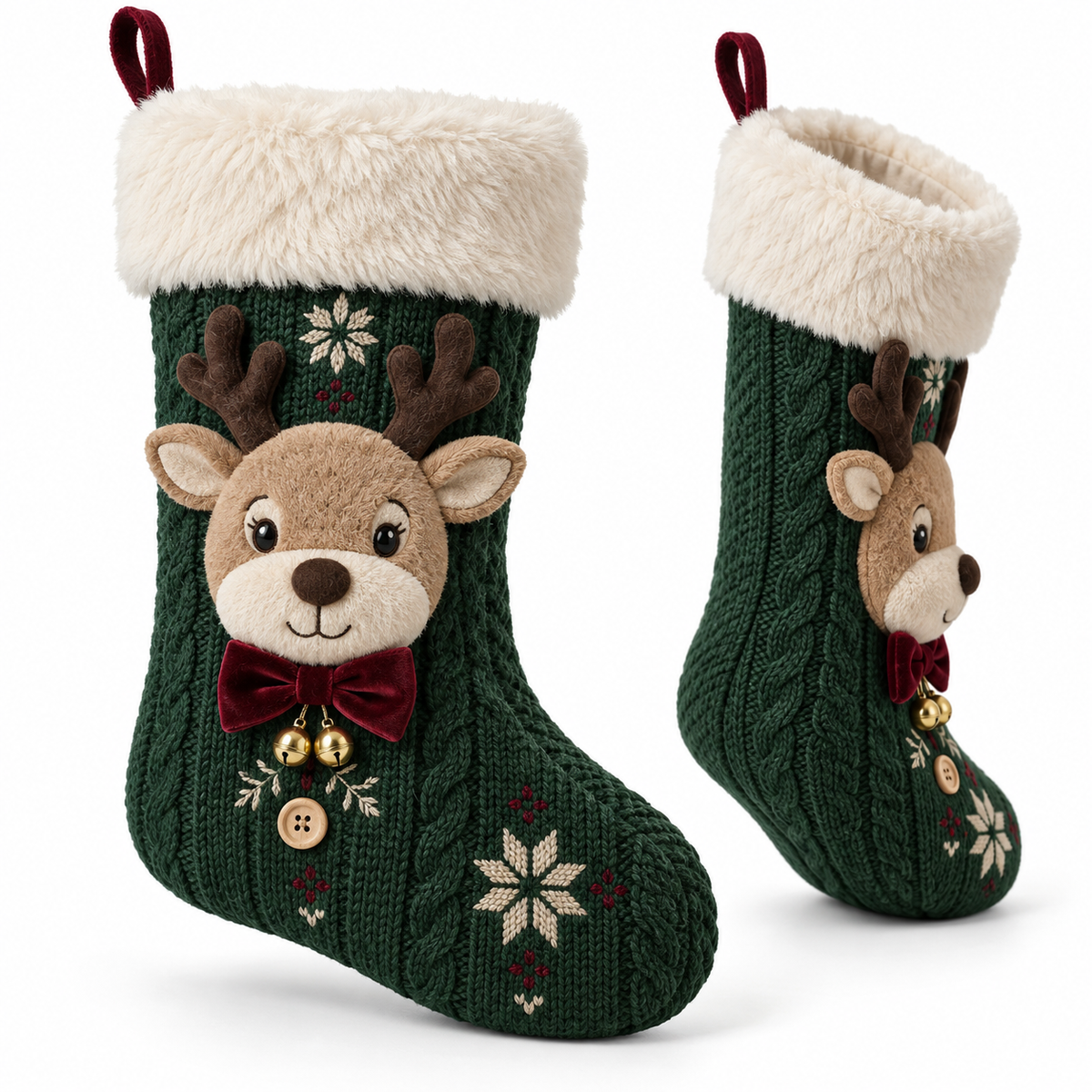 Nordic Reindeer Knitted Christmas Stocking