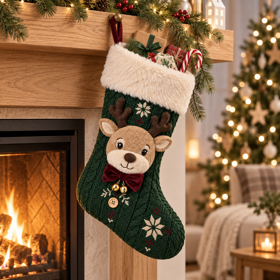 Nordic Reindeer Knitted Christmas Stocking