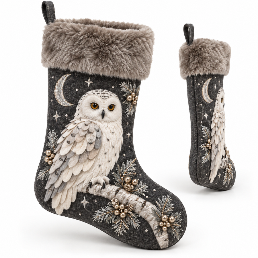 Winter Snowy Owl Christmas Stocking
