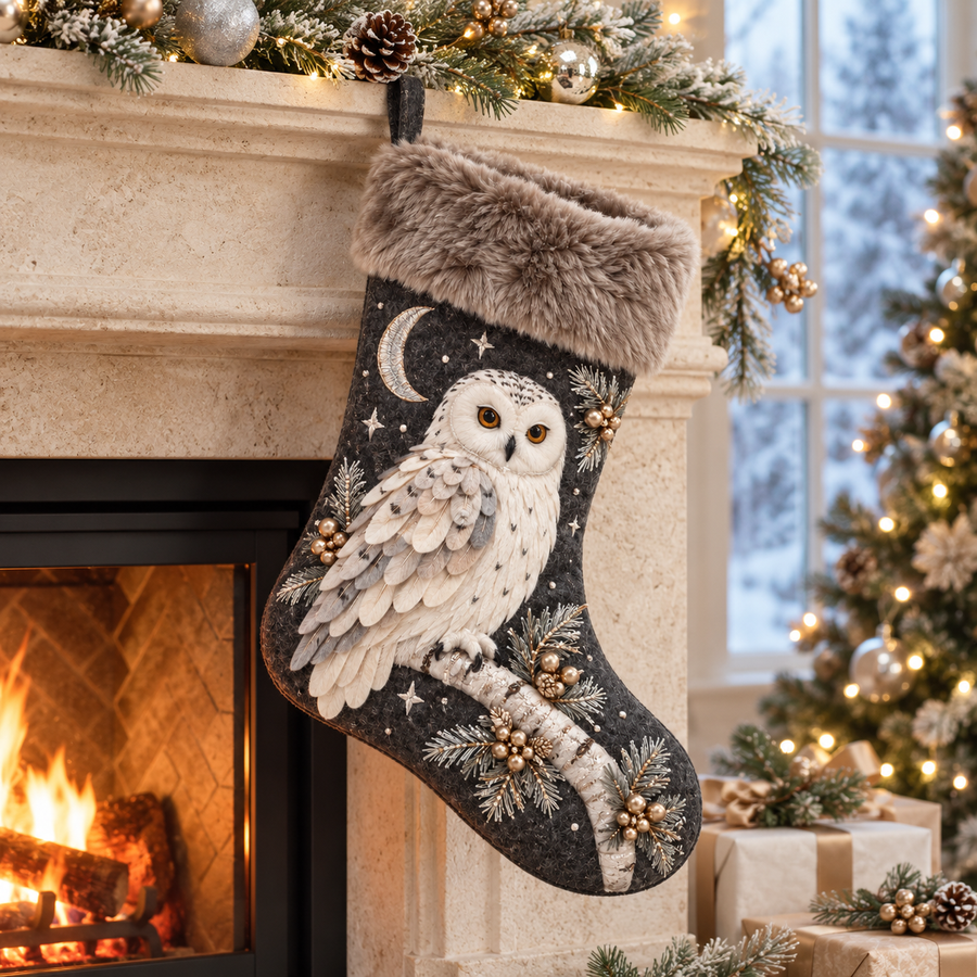 Winter Snowy Owl Christmas Stocking