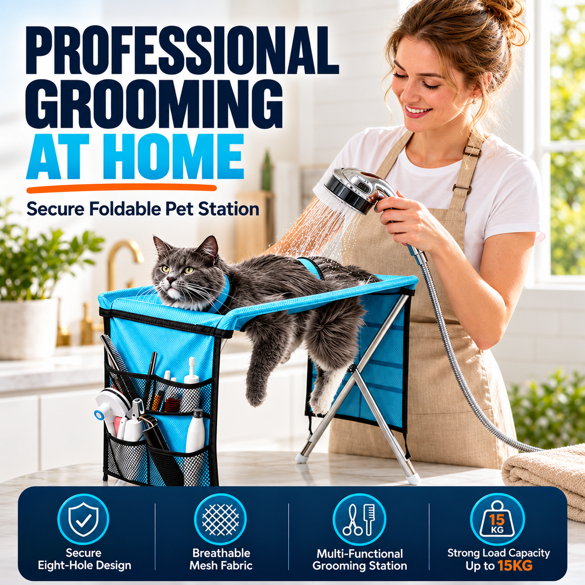 🐕🛏️ 2-in-1 Foldable Pet Grooming Bed