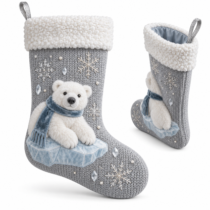 Polar Bear Winter Wonderland Knit Christmas Stocking