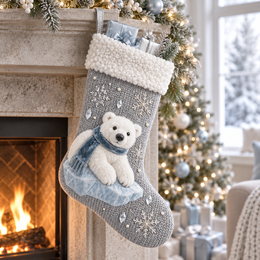 Polar Bear Winter Wonderland Knit Christmas Stocking