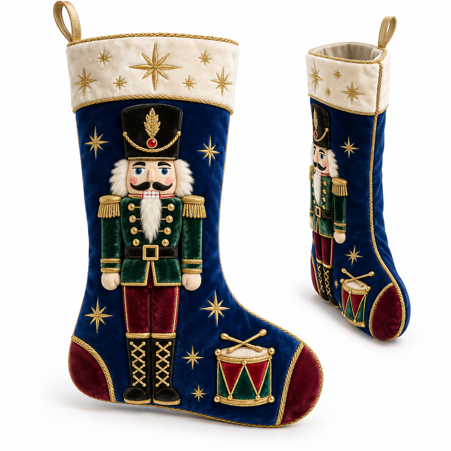 Royal Nutcracker Velvet Christmas Stocking