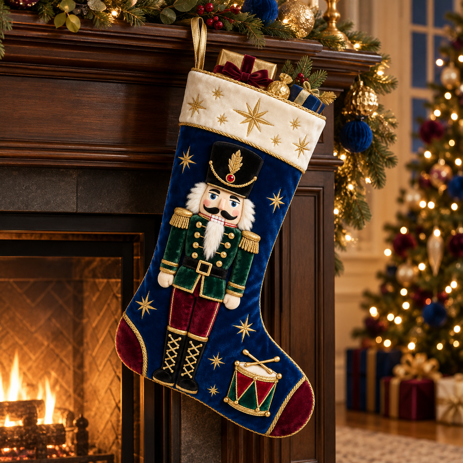 Royal Nutcracker Velvet Christmas Stocking