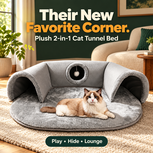 📢📢50% OFF !! ⏰Plush 2-in-1 Cat Tunnel Bed