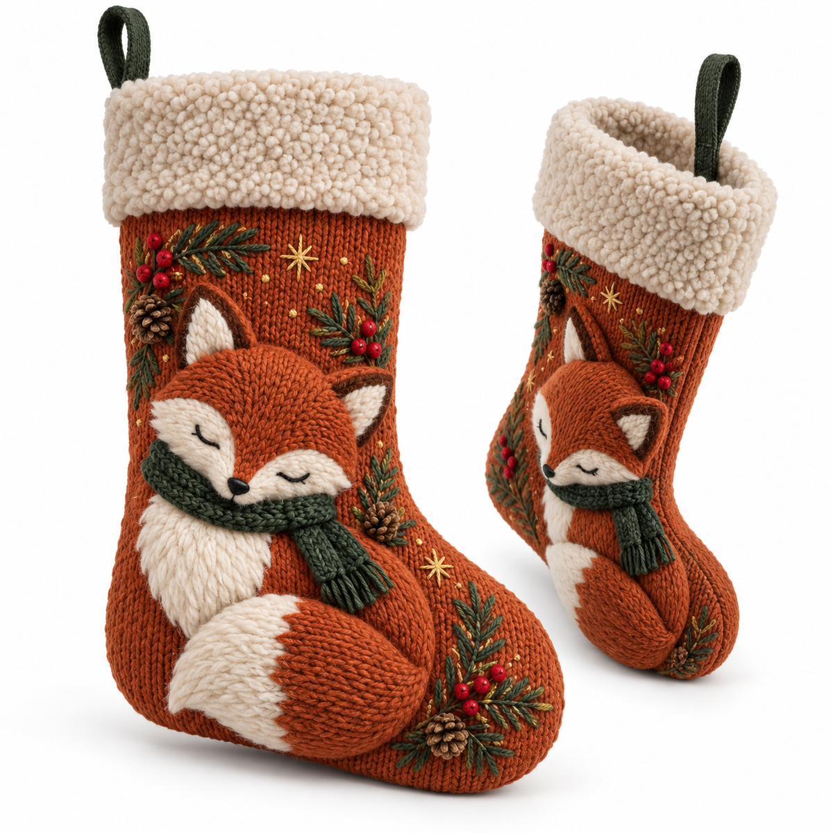 Woodland Fox Knitted Christmas Stocking