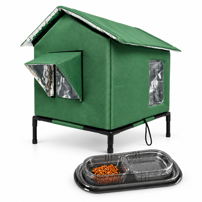 🐈 All-Weather Elevated Outdoor Cat House – Waterproof Oxford Cloth, Thermal Aluminum Lining & Foldable Design 🌧️