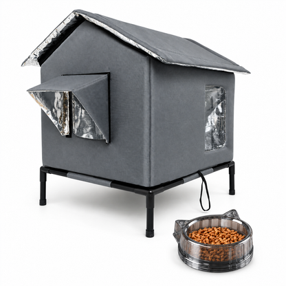 🐈 All-Weather Elevated Outdoor Cat House – Waterproof Oxford Cloth, Thermal Aluminum Lining & Foldable Design 🌧️