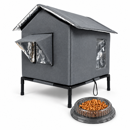 🐈 All-Weather Elevated Outdoor Cat House – Waterproof Oxford Cloth, Thermal Aluminum Lining & Foldable Design 🌧️