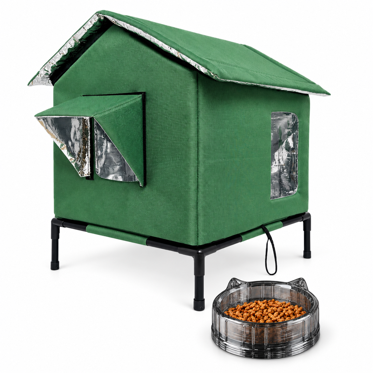 🐈 All-Weather Elevated Outdoor Cat House – Waterproof Oxford Cloth, Thermal Aluminum Lining & Foldable Design 🌧️