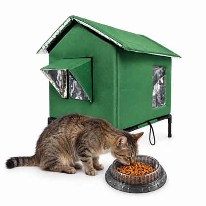 🐈 All-Weather Elevated Outdoor Cat House – Waterproof Oxford Cloth, Thermal Aluminum Lining & Foldable Design 🌧️