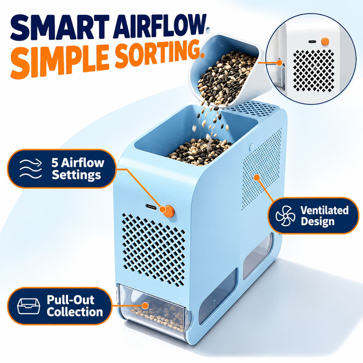 Electric Bird Seed Sheller & Chaff Separator