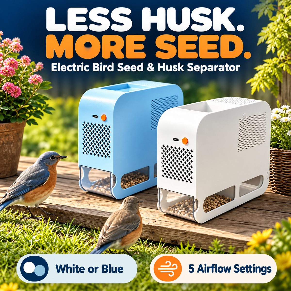 Electric Bird Seed Sheller & Chaff Separator