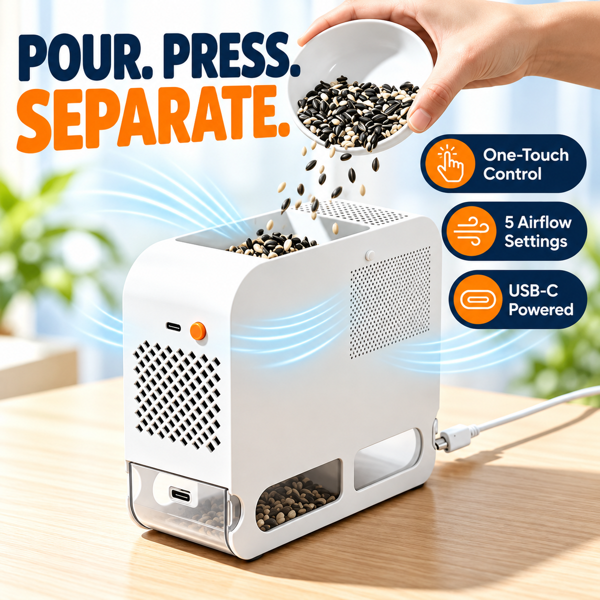 Electric Bird Seed Sheller & Chaff Separator
