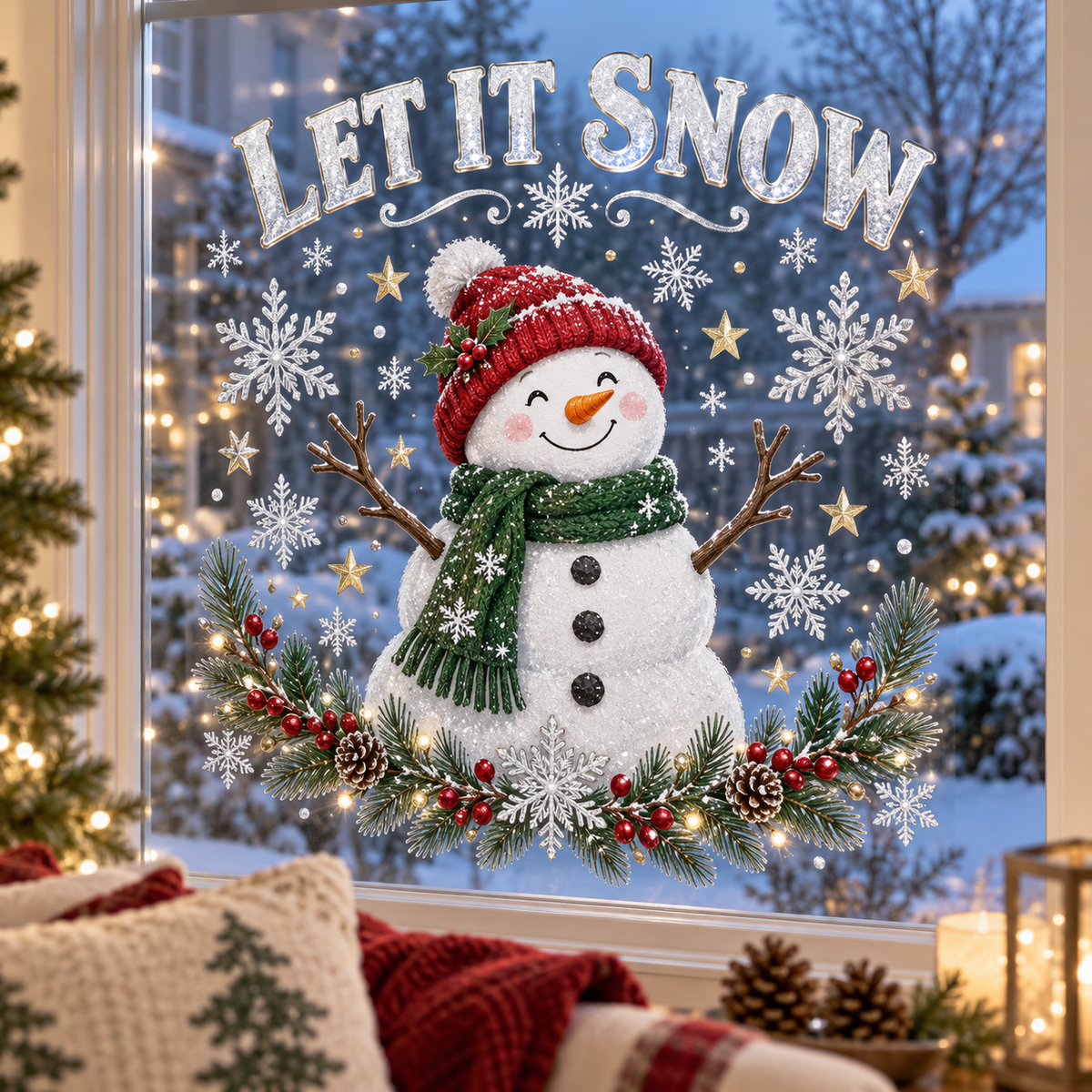 Let It Snow Snowman Christmas Window Decal