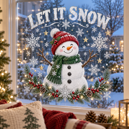 Let It Snow Snowman Christmas Window Decal