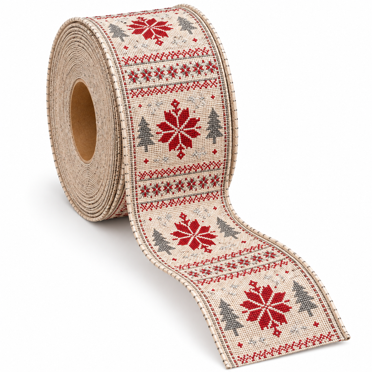 Nordic Snowflake Wired Christmas Burlap Ribbon