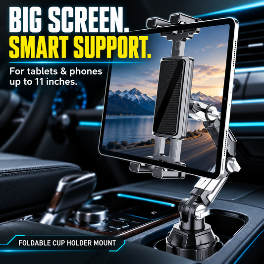 🚗 From Hire Car to Family SUV – Foldable Tablet Stand Fits Most Cup Holders. Adjustable Angle