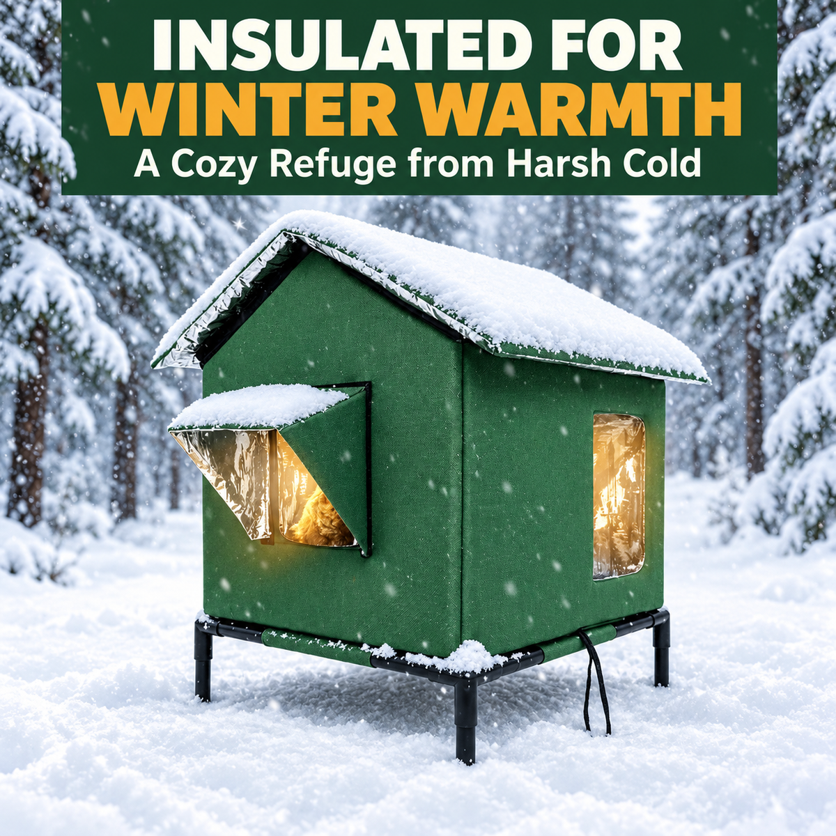 🐈 All-Weather Elevated Outdoor Cat House – Waterproof Oxford Cloth, Thermal Aluminum Lining & Foldable Design