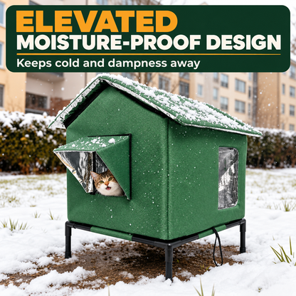 🐈 All-Weather Elevated Outdoor Cat House – Waterproof Oxford Cloth, Thermal Aluminum Lining & Foldable Design