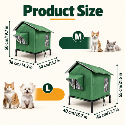 🐈 All-Weather Elevated Outdoor Cat House – Waterproof Oxford Cloth, Thermal Aluminum Lining & Foldable Design