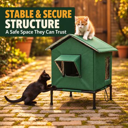 🐈 All-Weather Elevated Outdoor Cat House – Waterproof Oxford Cloth, Thermal Aluminum Lining & Foldable Design